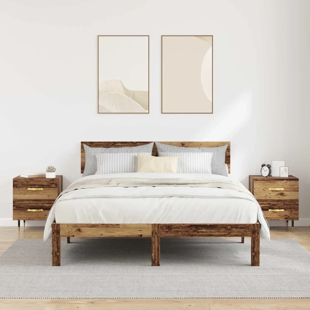 Set di 2 Comodini | Armadio da Notte | Mobiletto da notte Legno vecchio 40 x 35 x 47,5 cm