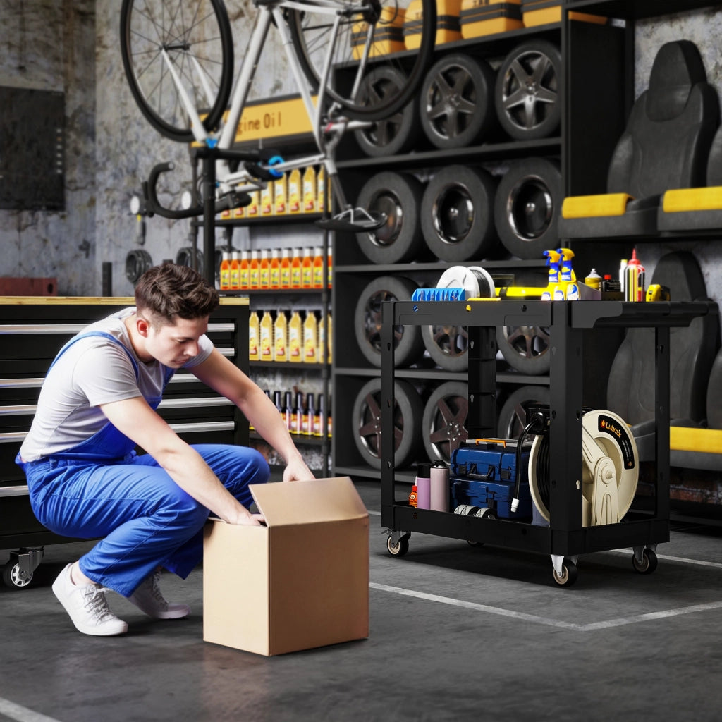 Carrello per attrezzi ¨C Minimal ¨C 2 ripiani, maniglia, ruote, plastica, nero