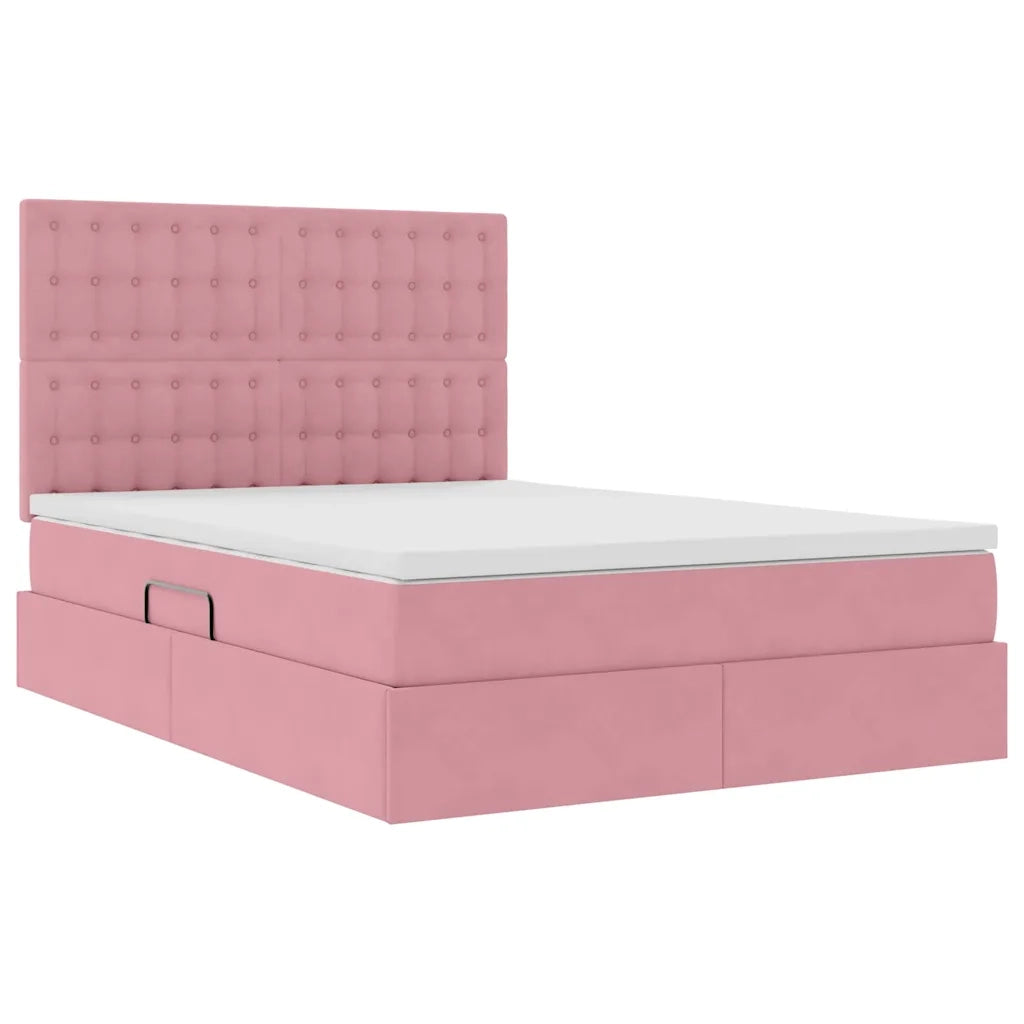 Letto con contenitore e materasso Rosa 140 x 200 cm Velluto