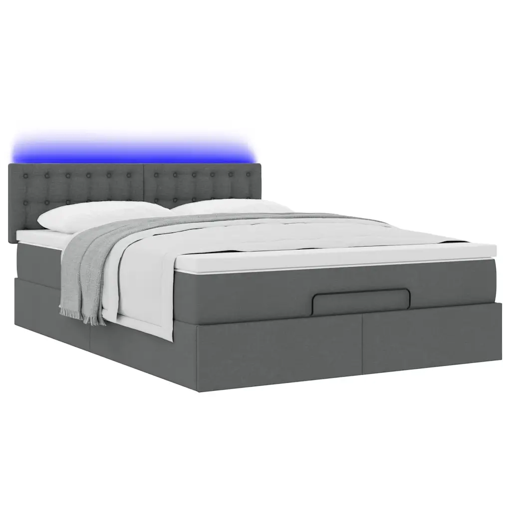 Pouf Letto con Materasso e LED Grigio Scuro 140x190 cm
