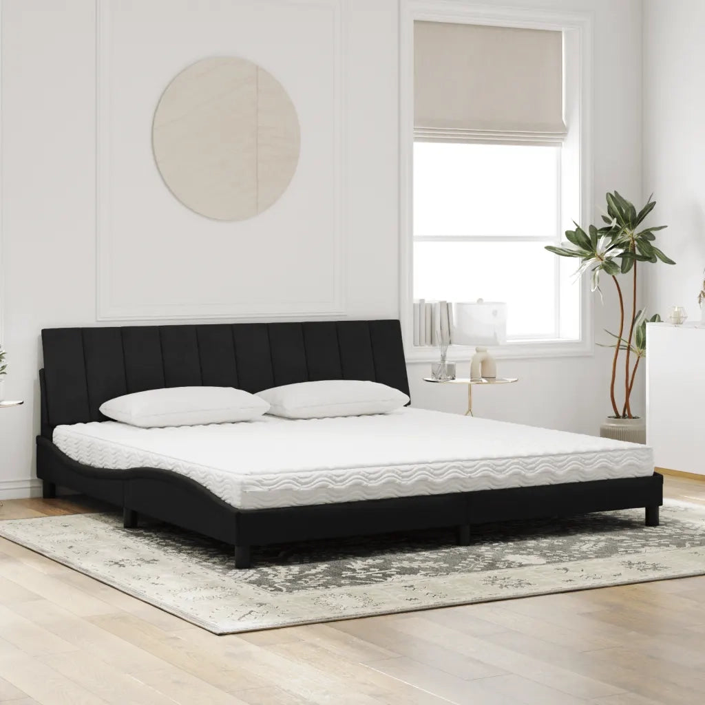 Letto con Materasso Hanko Nero 200x200 cm in Velluto