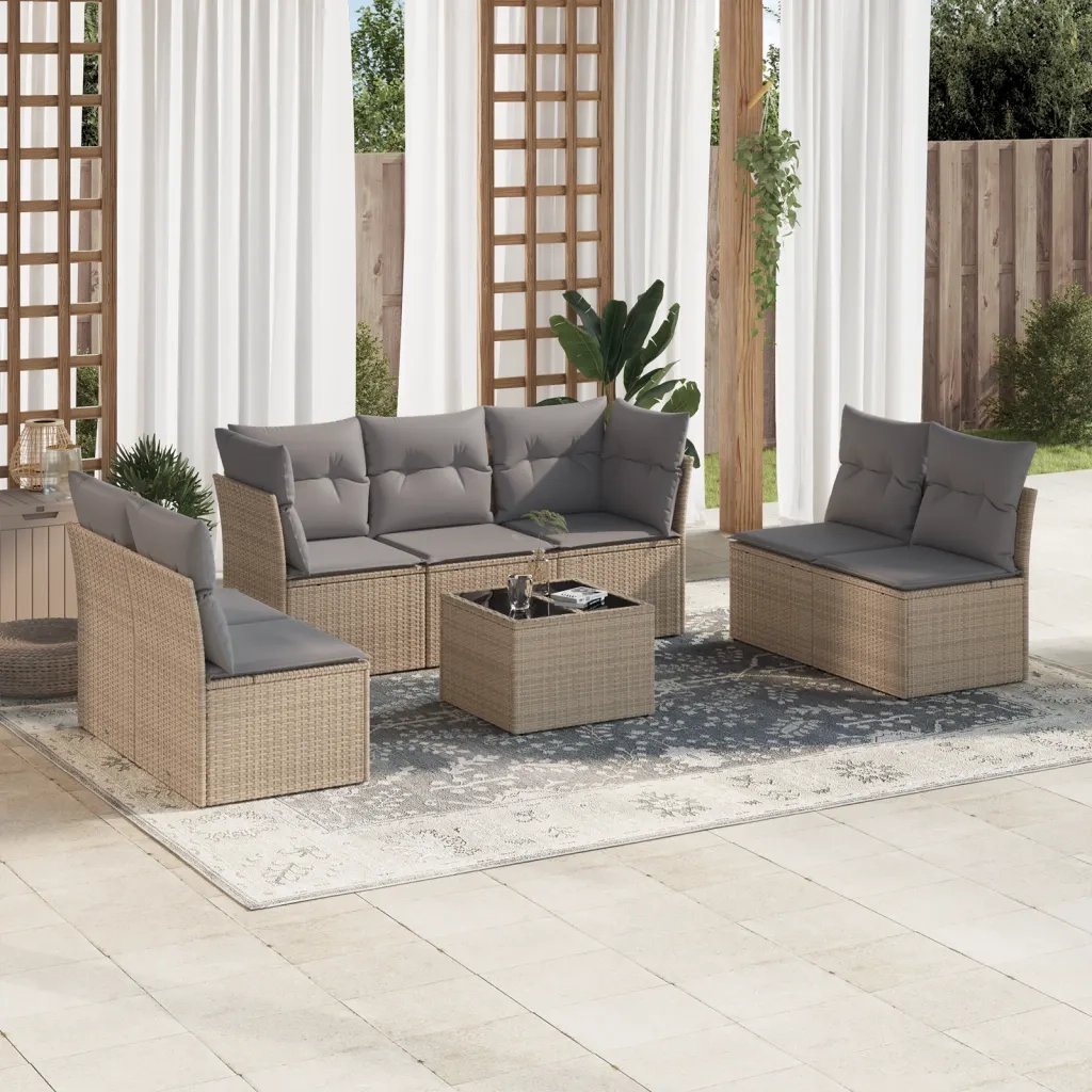 Set Divano da Giardino 8 pz con Cuscini Beige in Polyrattan 3217419