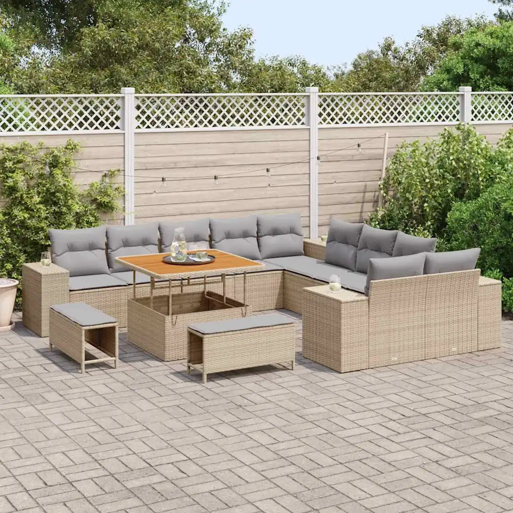 Set Divano da Giardino 13 pcs Beige e Grigio Chiaro polyrattan