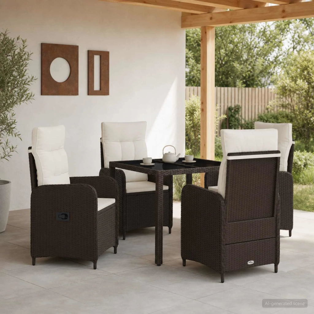 Set da pranzo per esterni 5 pz Marrone e Bianco Crema 3422311