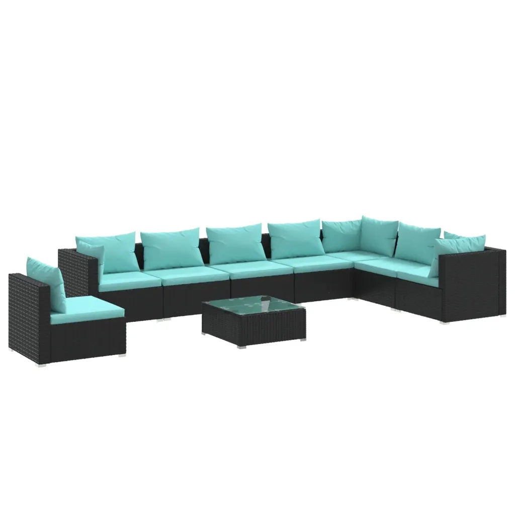 Set Divani da Giardino 9 pz con Cuscini in Polyrattan Nero 3102377