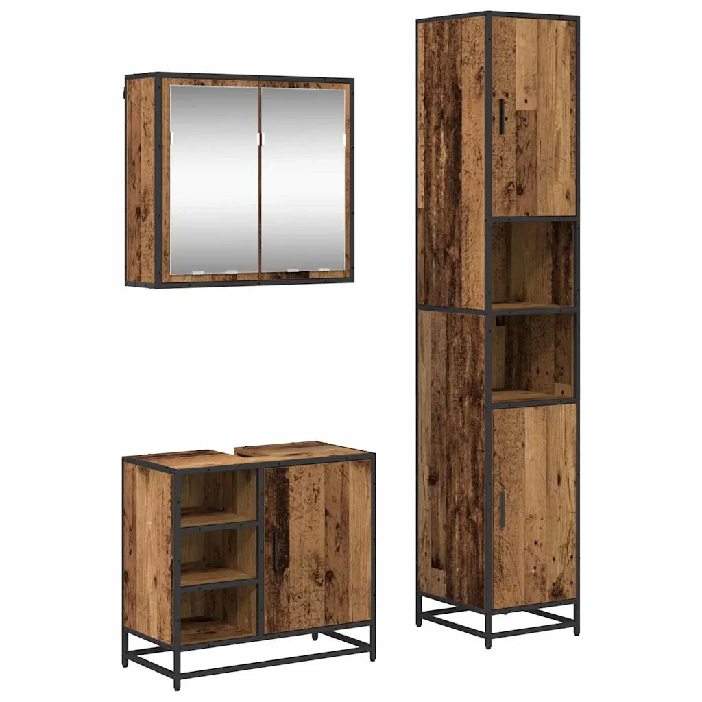 Set di mobili per il bagno con lo scaffale 3 pcs Legno vecchio