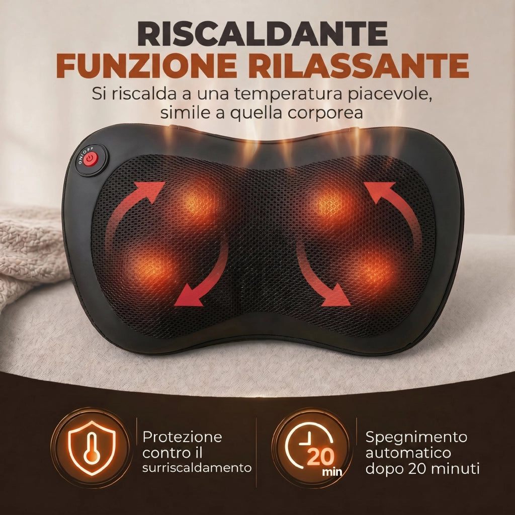 Cuscino Massaggiante Schiena Collo con Riscaldamento e 4 Nodi Shiatsu Nero
