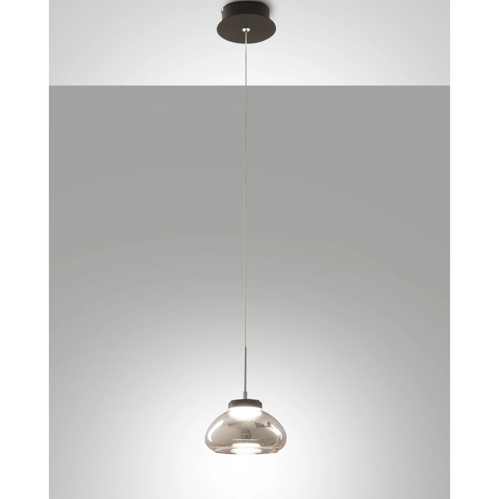 Arabella - Lampada a sospensione singola di Fabas Luce - Led 8W - Lampada da soffitto Diametro 14cm Fumè