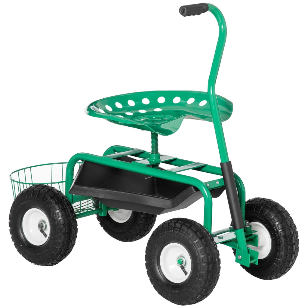 Sgabello da Giardino con Ruote Girevole Regolabile Vassoio Portaoggetti ¨C Xylo ¨C Verde