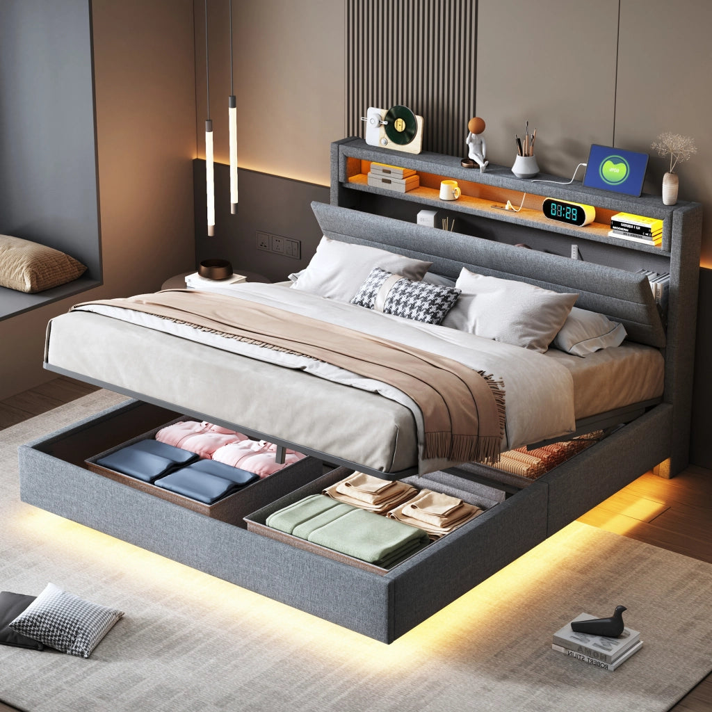letto imbottito lino grigio 140 x 200 cm