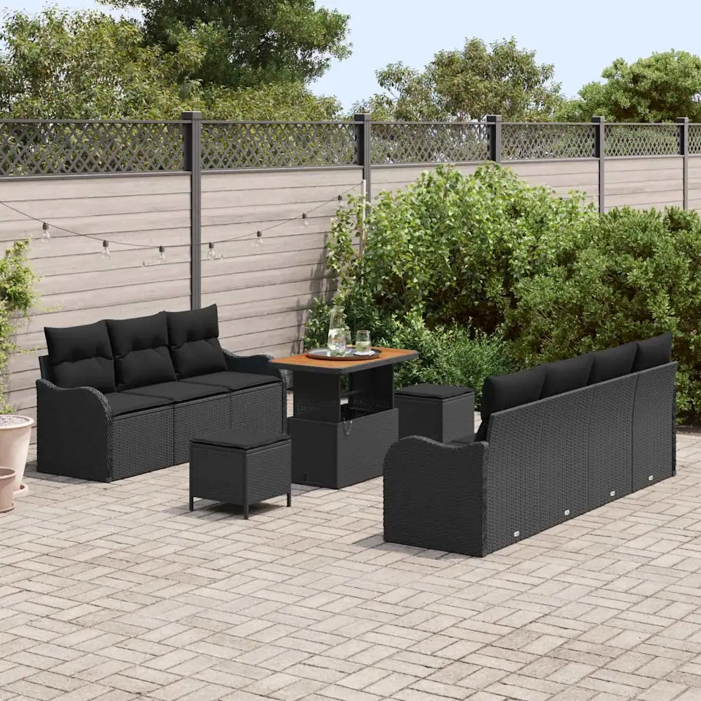 Set Divano da Giardino con cuscino 10 pcs Nero polyrattan