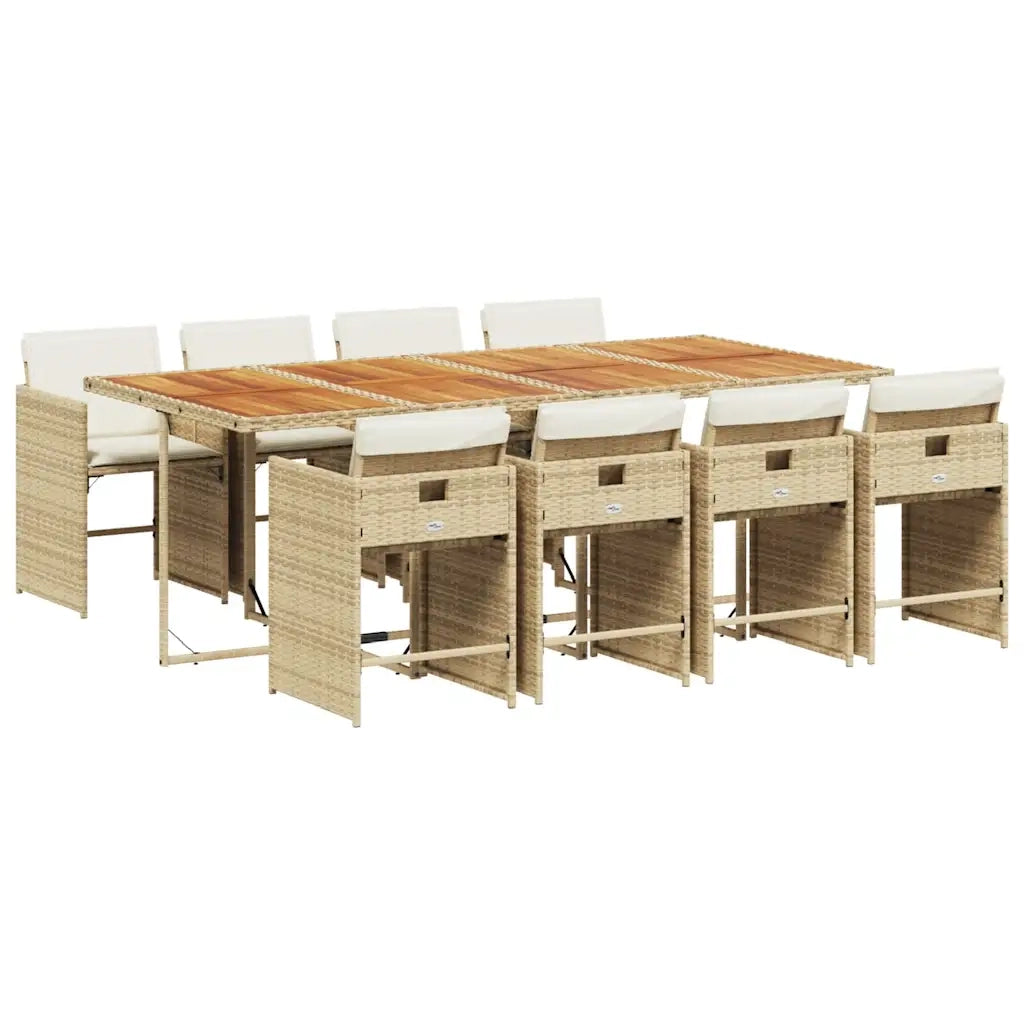 Set da Pranzo da Giardino 9 pz con Cuscini Beige in Polyrattan 3211108