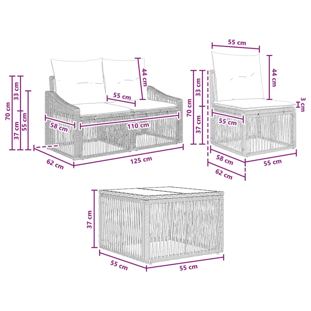Set Divano da Giardino 4 pz Nero polyrattan 3435985