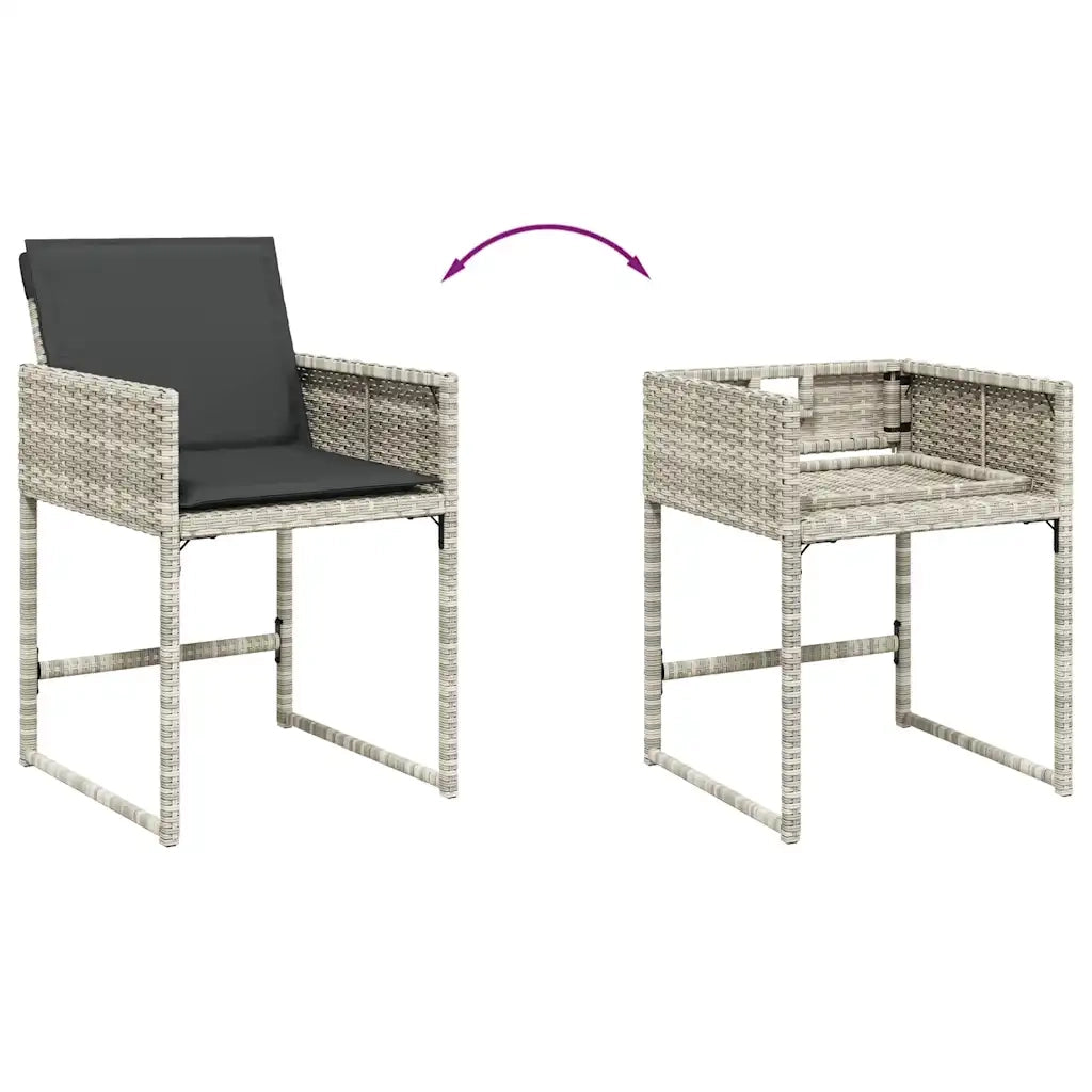 Set Pranzo da Giardino 9pz con Cuscini Grigio Chiaro Polyrattan
