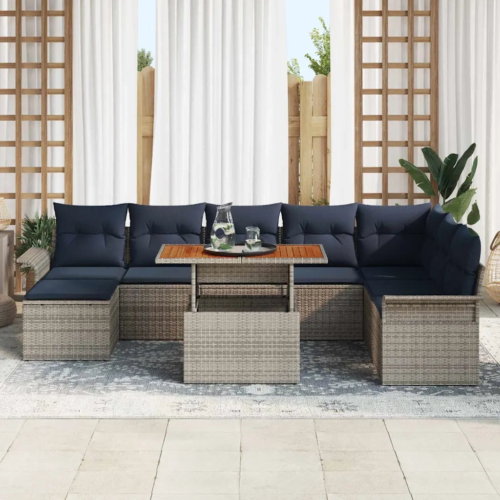 Set Divano da Giardino con cuscino 9 pcs grigio e blu navy 3349373