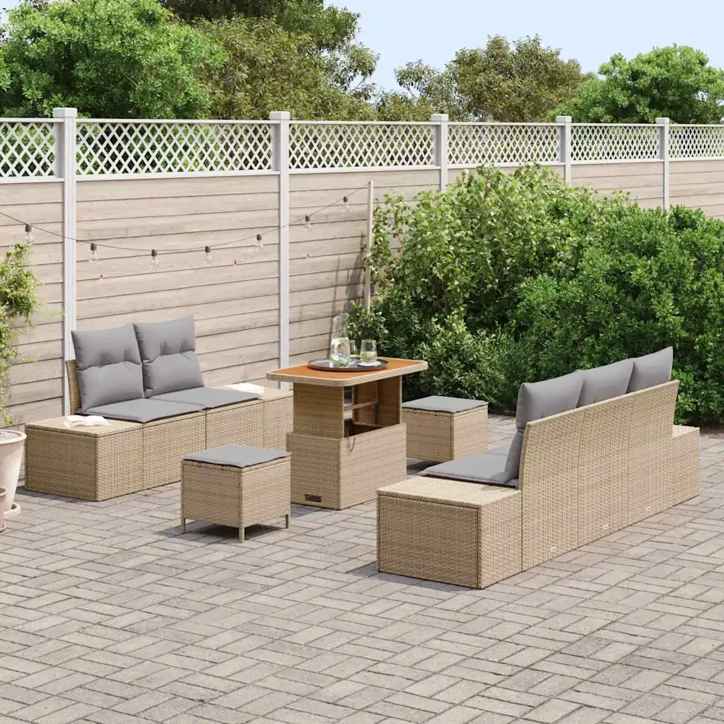Set Divano da Giardino con cuscino 8 pcs Beige polyrattan