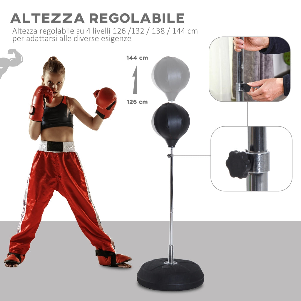 Sacco da Boxe a Terra con Guantoni ¨C Xylo ¨C Altezza Regolabile 126-144 cm Base Riempibile Nero