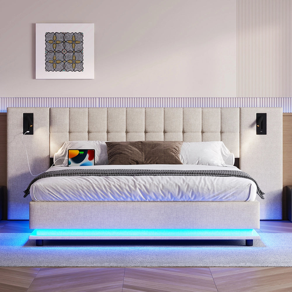 Letto-Xylo-180x200 cm-LED, spot, USB, lino beige