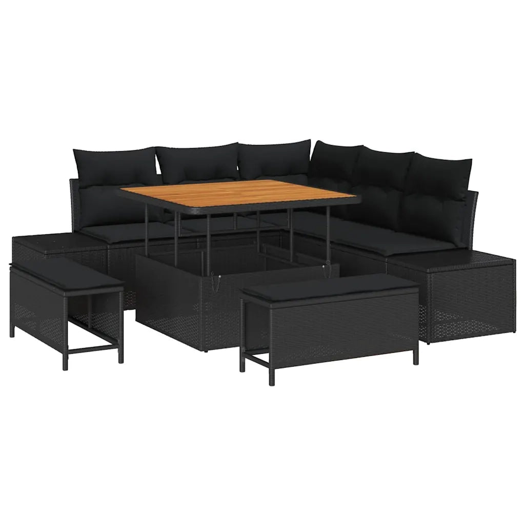 Set Divano da Giardino con cuscino 8 pcs Nero polyrattan 3362774