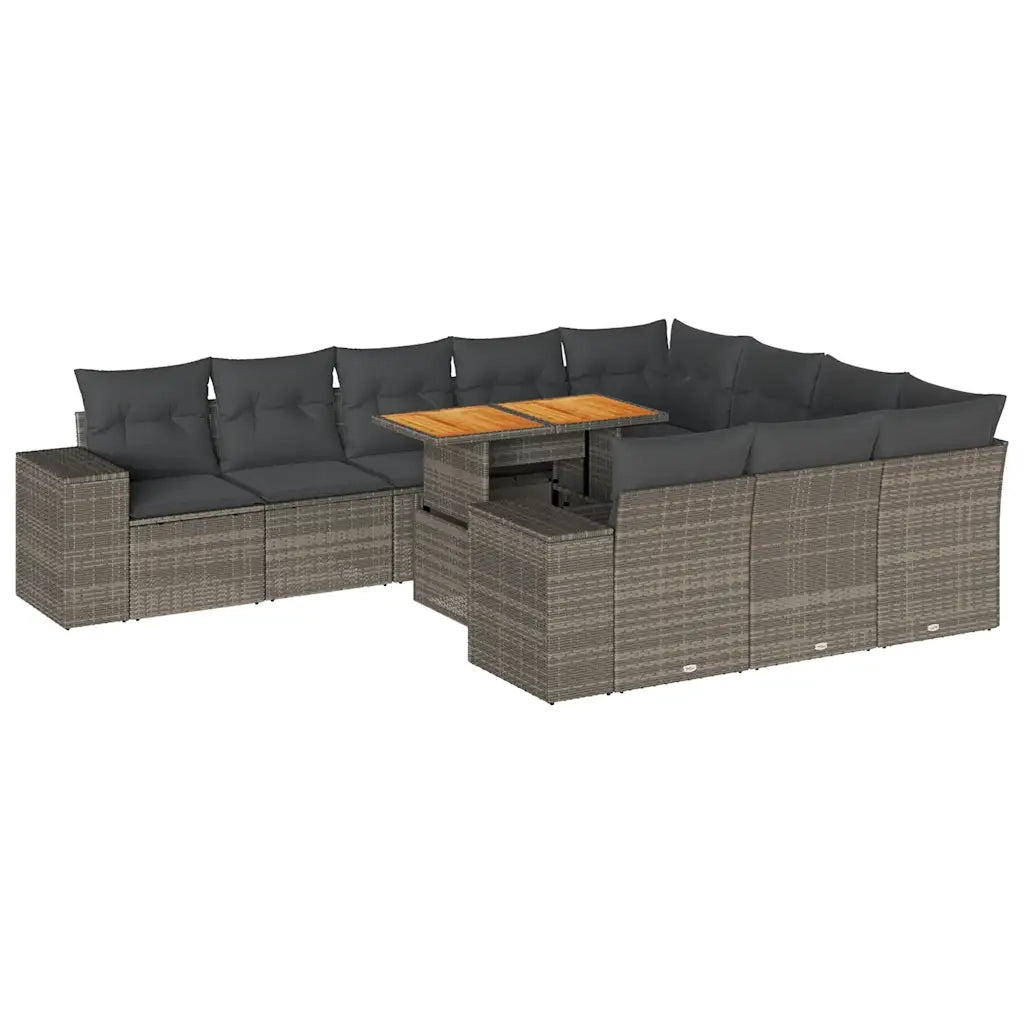 Divano Giardino 10 pz con Cuscini Grigio in Polyrattan Acacia 3327427