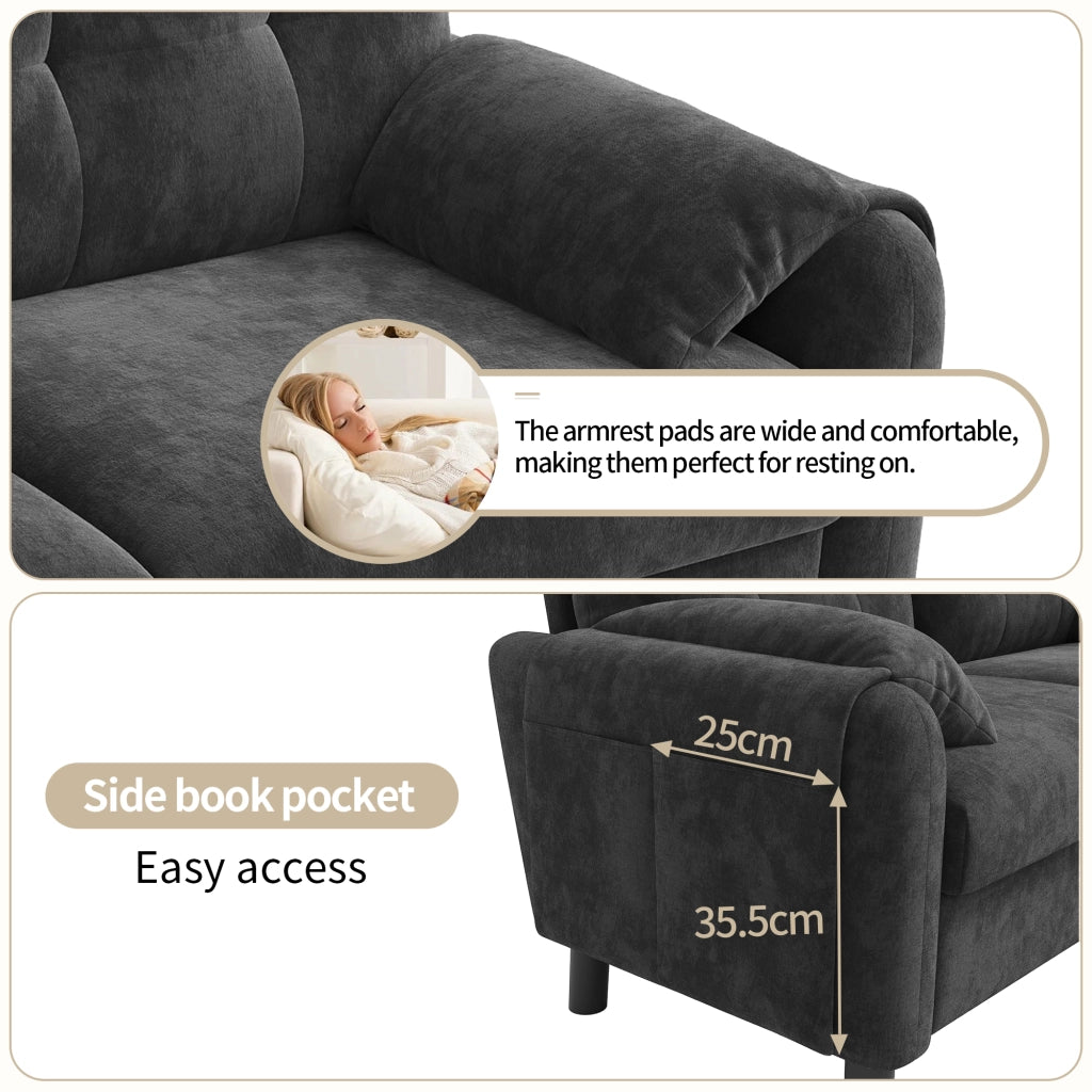 Divano moderno 2 posti - Zephmum - Tessuto chenille, cuscini spessi, design scandinavo, Grigio