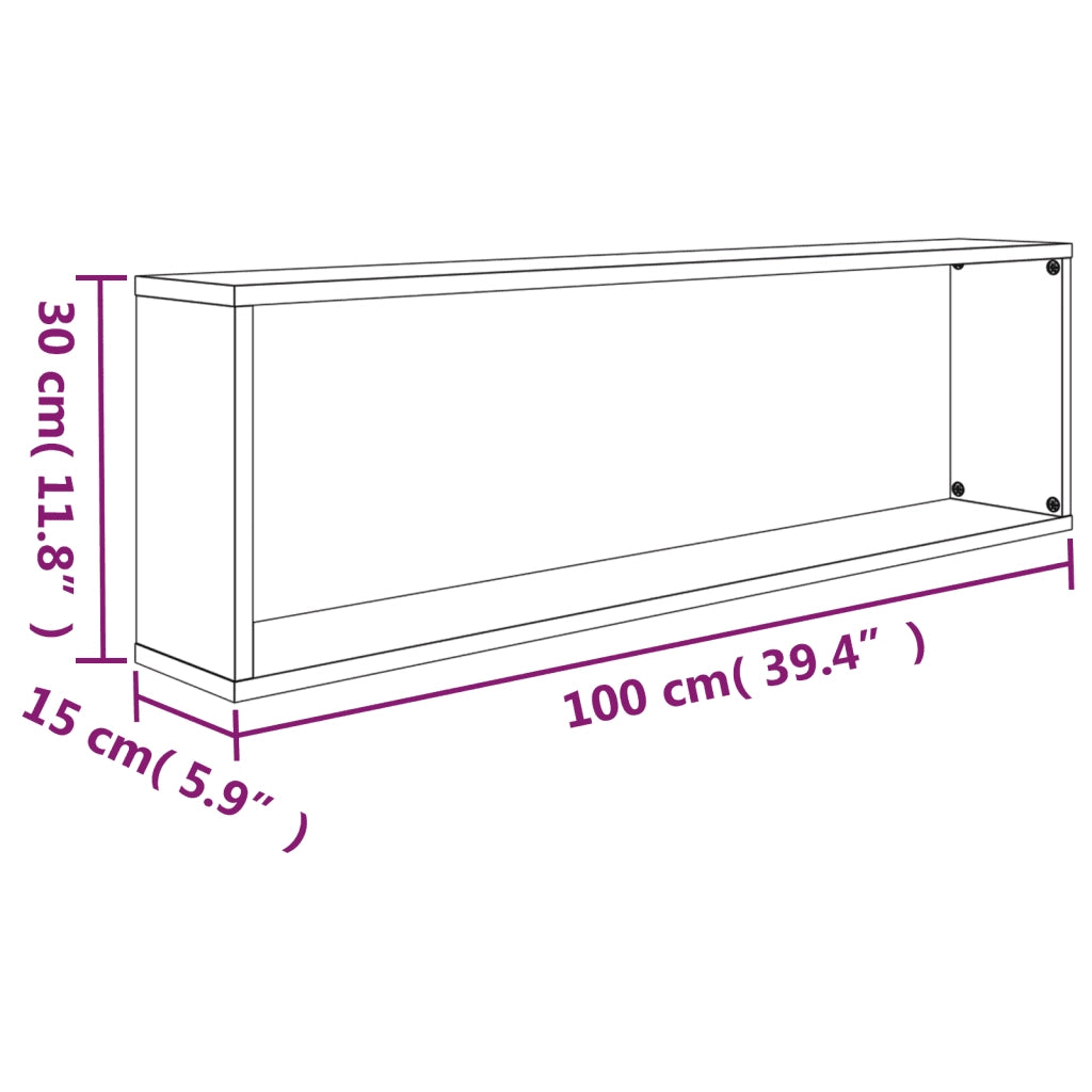 Mensole Cubo Muro 2pz Grigio Sonoma 100x15x30 Legno Multistrato 815909