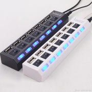 Trade Shop - Ciabatta Usb Multipresa Hub Con 7 Porte Usb 2.0 Nera O Bianca E Led Blu -
