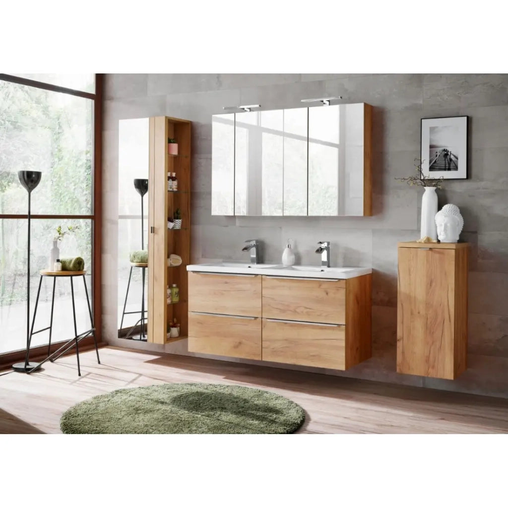 Mobile da contenimento NALYA 75 cm – Rovere chiaro – 2 porte con specchi sospesi