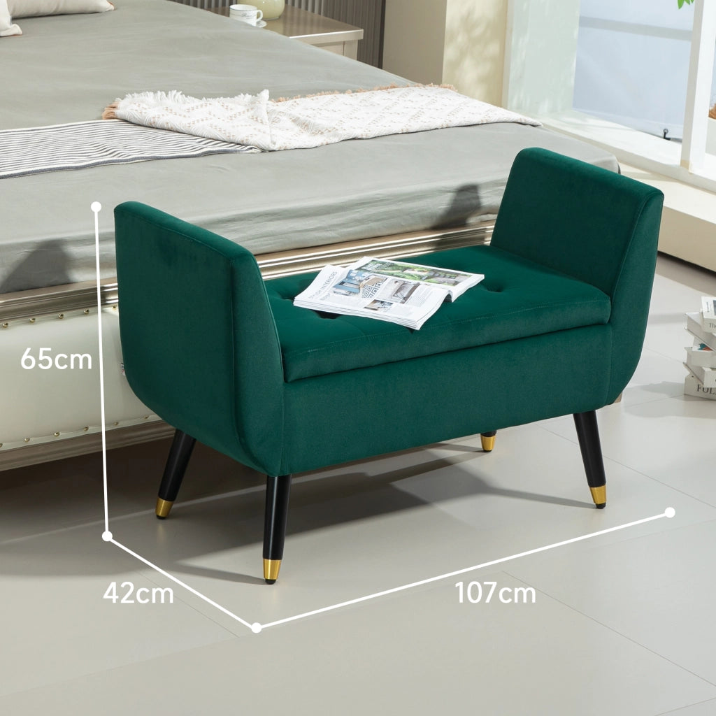 Divano imbottito con braccioli e contenitore ¨C Minimal ¨C 107x42x65 cm verde velluto