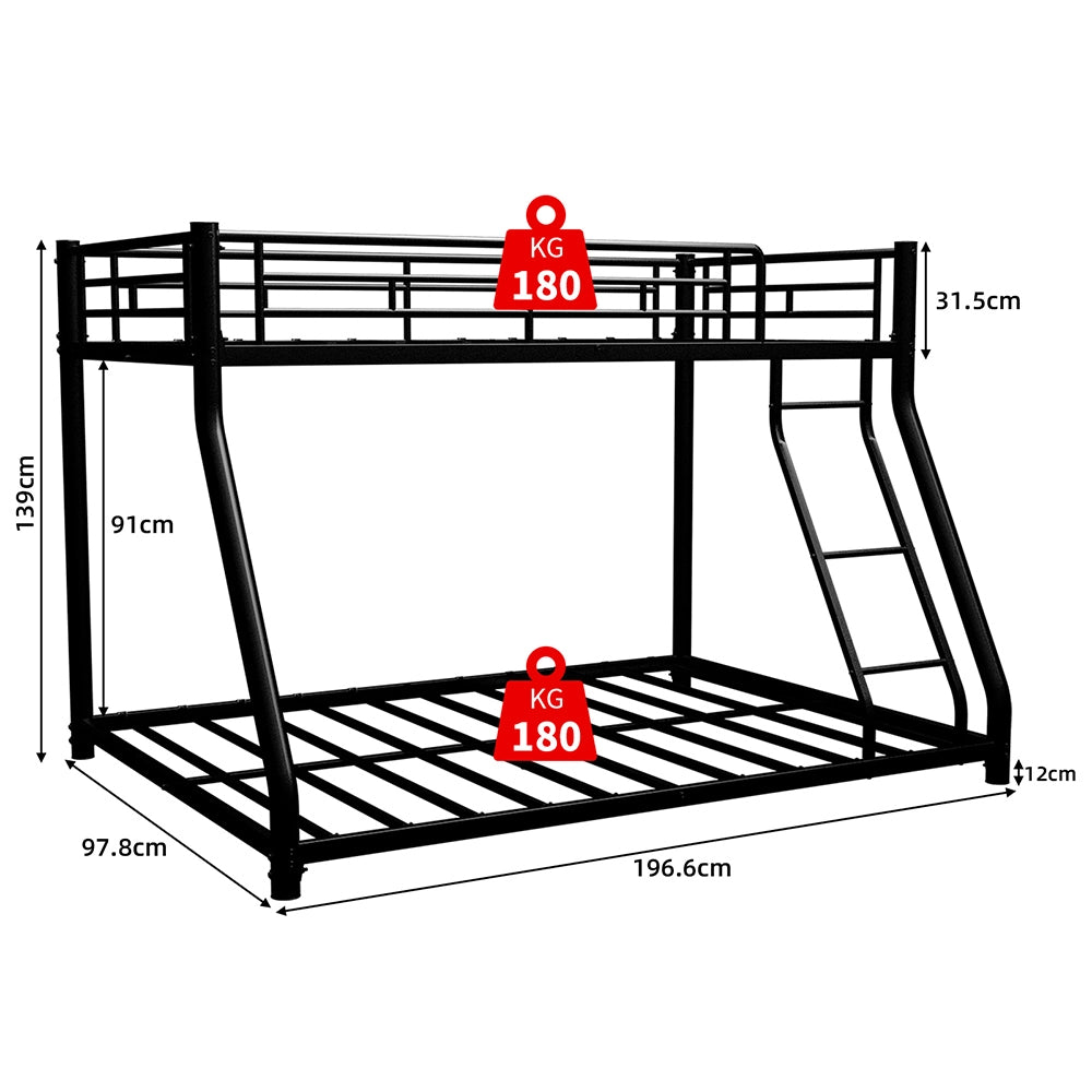 Letto metallico Twin Over Full - Xylo - con scala e parapetti, silenzioso