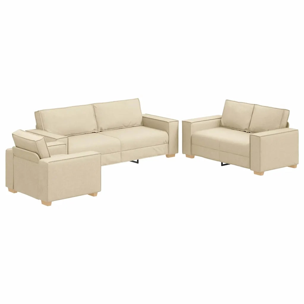 Divano 3 pcs Crema 220 x 80 x 84 cm Tessuto misto lino 3324616