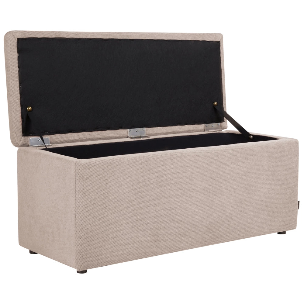 Ottomana Beige 100 x 42 x 40 cm in tessuto poliestere Poggiapiedi imbottito Soggiorno Stile Moderno