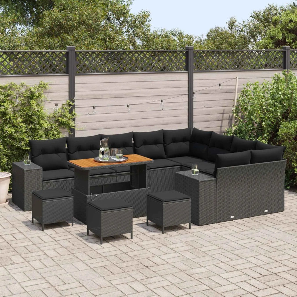 Set Divano da Giardino con cuscino 13 pcs Nero polyrattan 3362049