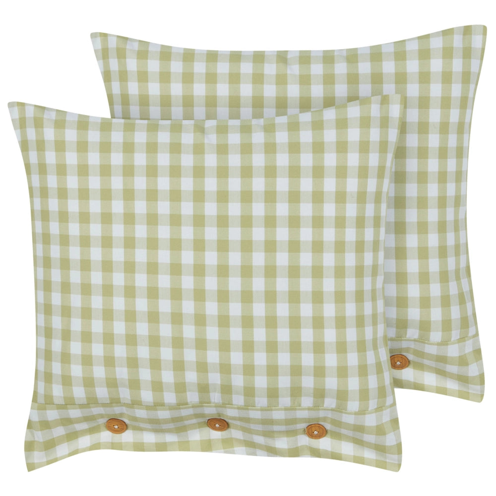 Set di 2 cuscini decorativi a quadretti verde oliva e bianco con bottoni 45 x 45 cm soggiorno camera da letto