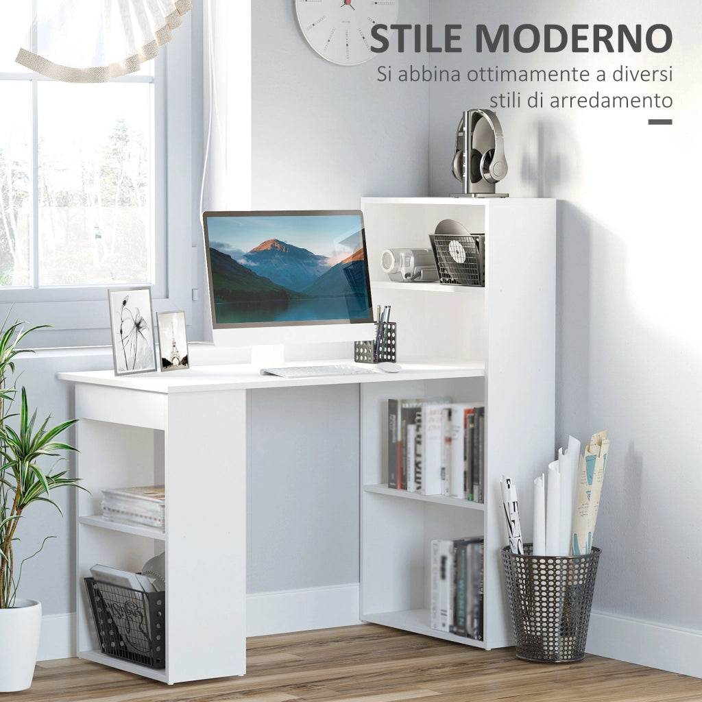Scrivania Computer con Libreria ¨C Minimal ¨C Bianco 120x55x120 cm