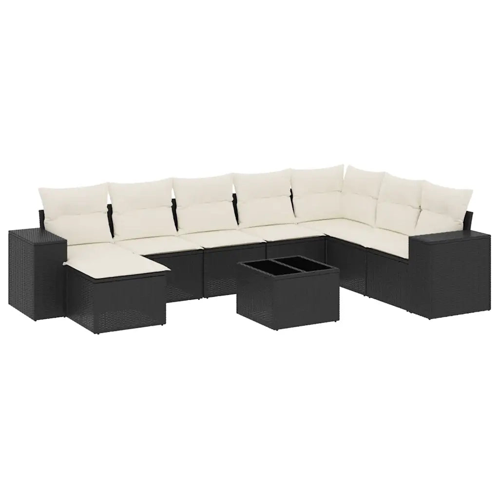 Set Divani da Giardino 9 pz con Cuscini Nero in Polyrattan 3255303