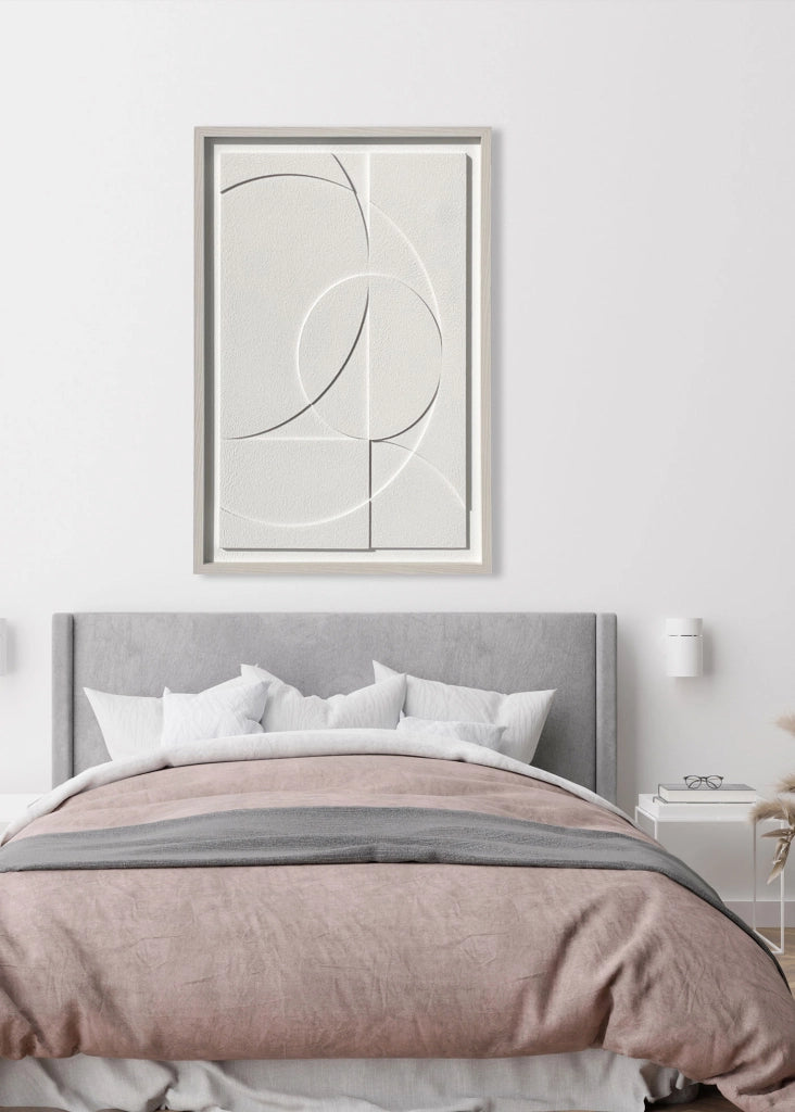 Quadro Hispanohogar in resina 3D con texture geometrica bianco 93x63x4