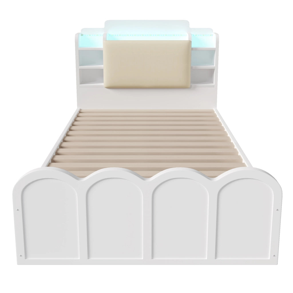 Letto Contenitore con LED e USB ¨C MINIMAL ¨C 90x200, Bianco, Idraulico