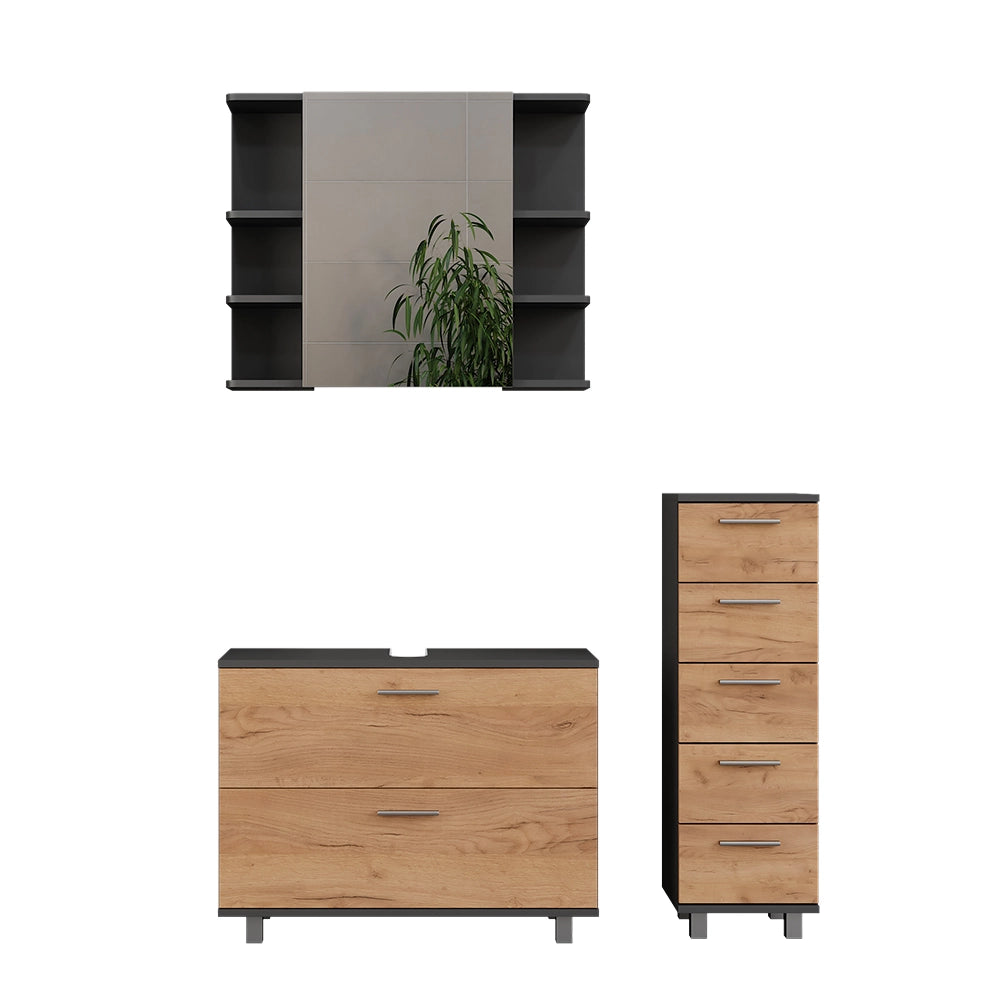Vicco Set di mobili da bagno Quercia dorata/antracite 3 parti, con base 80 cm