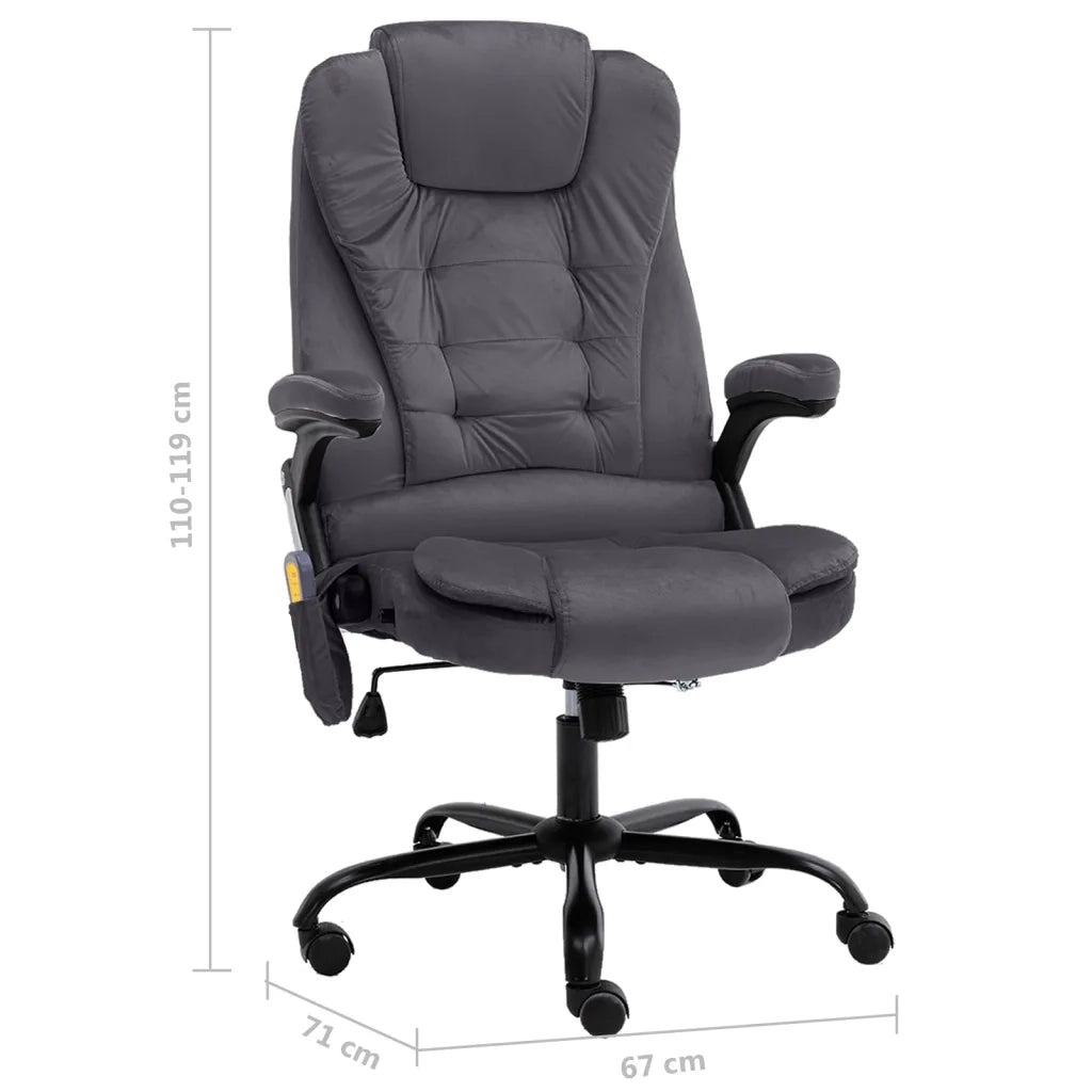 Sedia da Ufficio | Sedia da Gaming Massaggiante Grigio Scuro in Velluto