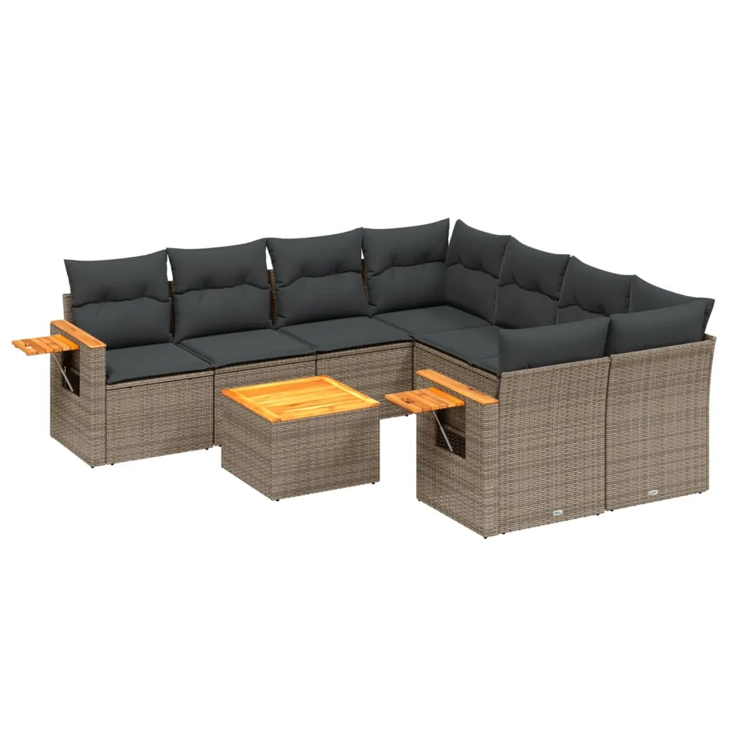 Set Divano da Giardino 9 pz con Cuscini Grigio in Polyrattan 3259071
