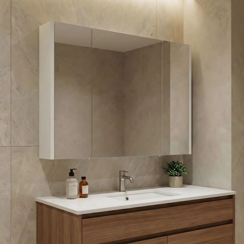 Mobile da bagno con specchio "Arno 100" - 100 x 16 x 66 cm - Bianco