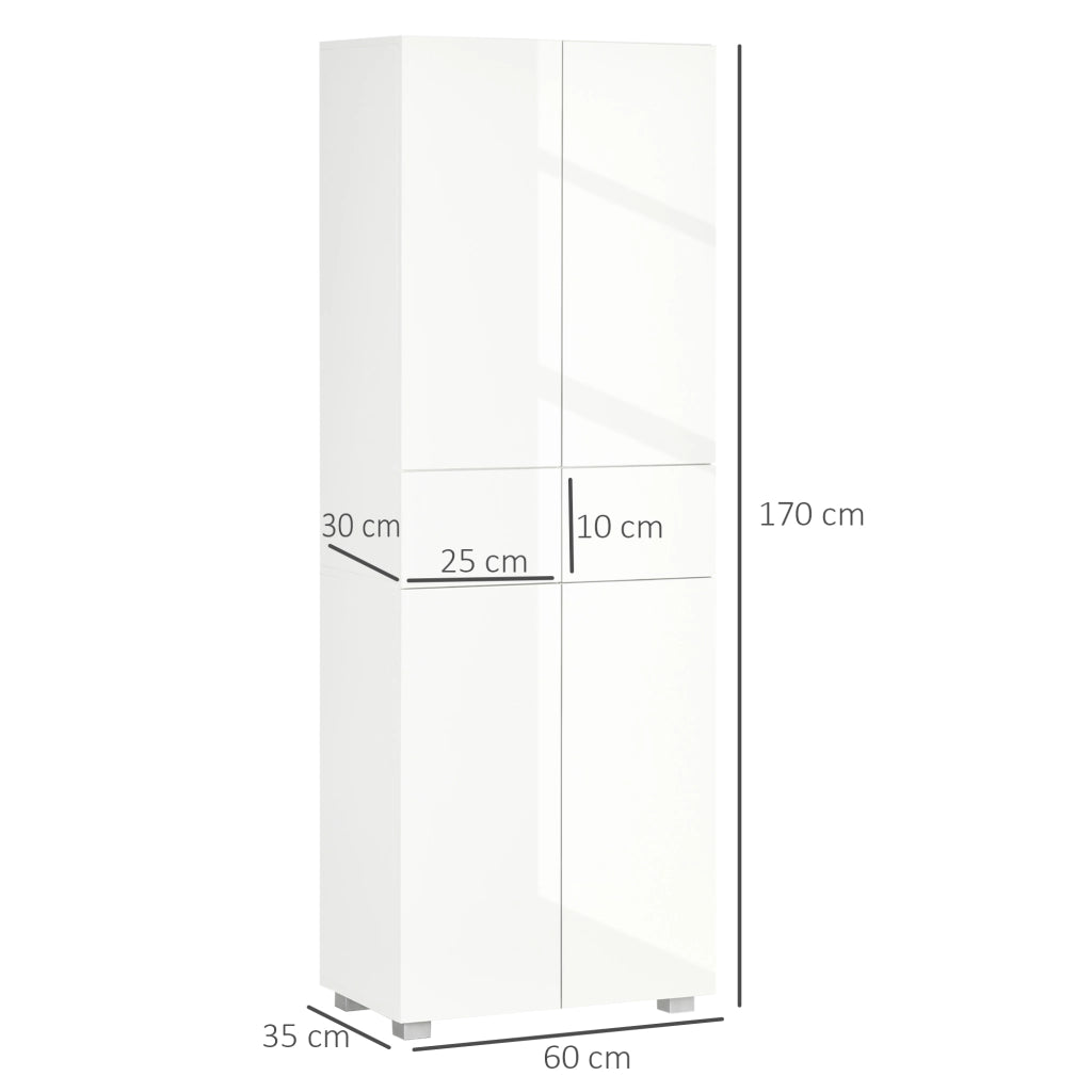 Armadio da Cucina con 4 Ante 2 Cassetti e Ripiani Regolabili ¨C zephmum ¨C Bianco 60x35x170 cm