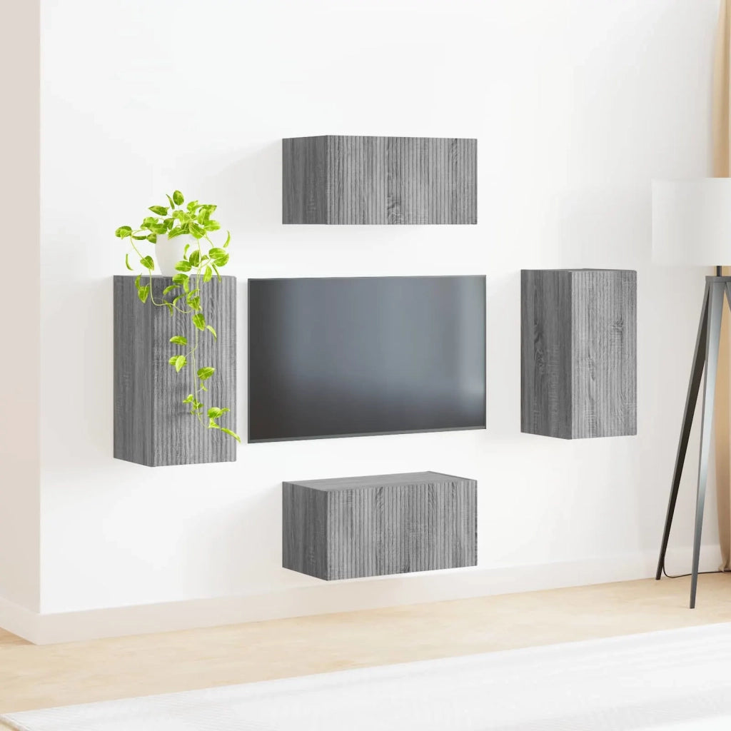 Set mobile TV 4 pcs Grigio Sonoma Legno multistrato