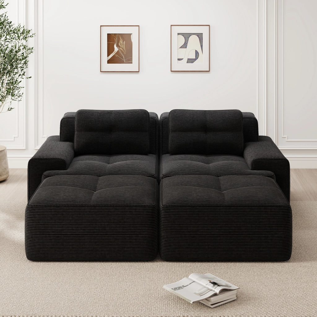 Divano Modulare Cloud 2 Posti con Ottoman ¨C MINIMAL ¨C Velluto a Coste, Nero