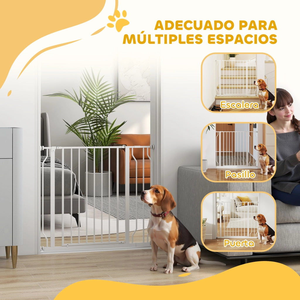 Barriera per Cani con Porta Regolabile 75-95 cm ¨C Minimal ¨C Bianco