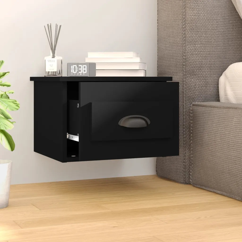 Comodino | Armadio da Notte | Mobiletto da notte a Parete Nero 41,5x36x28 cm
