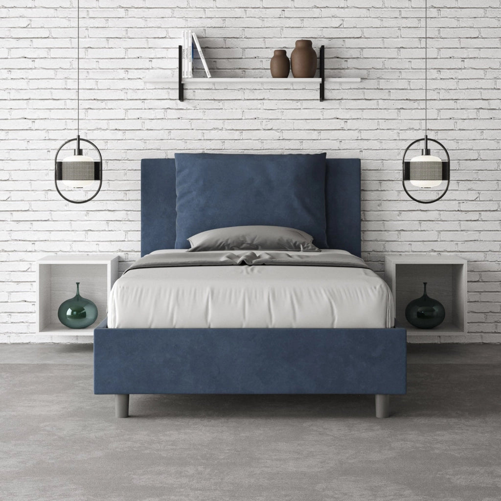 Letto 1 Piazza e Mezzo 120x200 cm con Rete e Contenitore Antea Blu