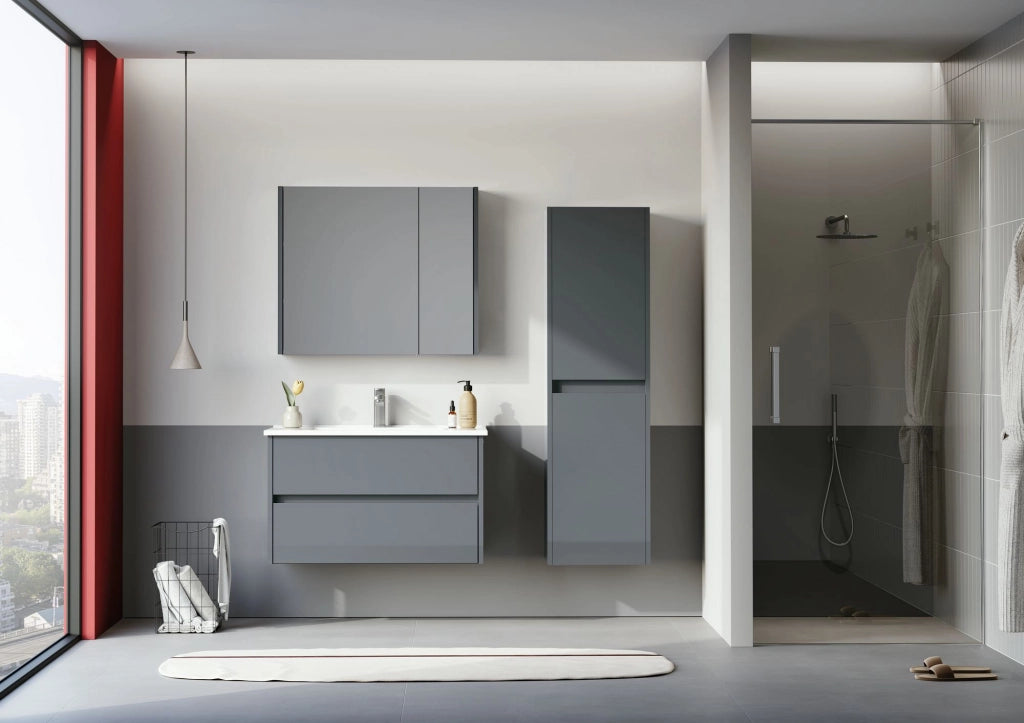 Set mobile lavabo con specchio (2 pezzi) "Arno 85" - 85 x 45 x 52 cm - Grigio