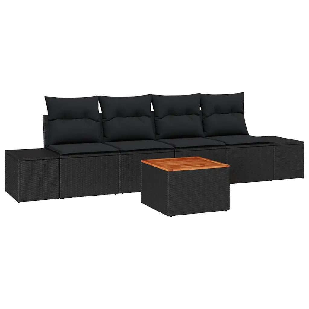 Set Divano da Giardino con cuscino 5 pcs Nero polyrattan 3347891